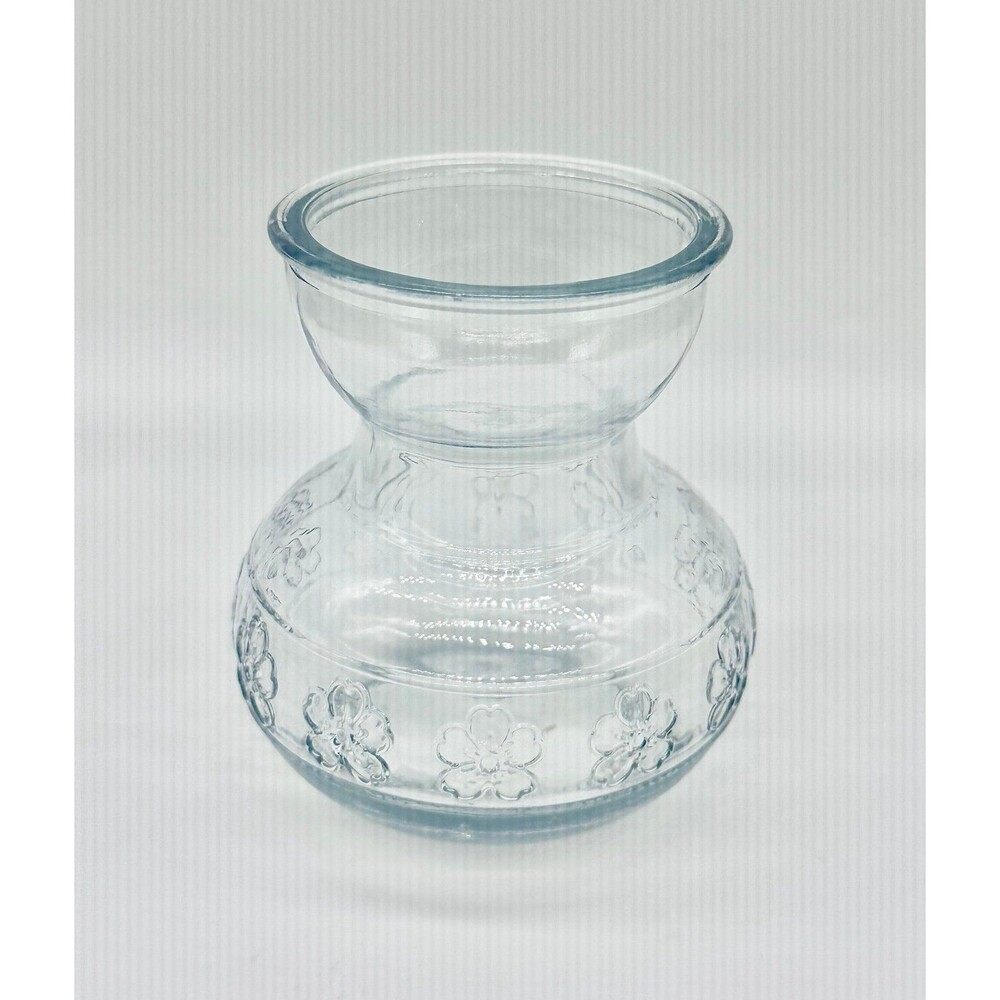 Vintage Clear Glass Bulb Forcing Vase with Floral Embossing